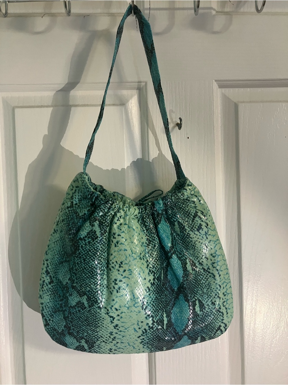 Turquoise Snake-Print Shoulder Bag - Picture 2 of 5